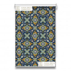 Roletă textilă Royal 5014 albastru cu model ornamental auriu