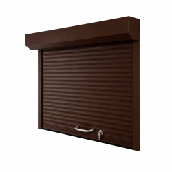 Usa de garaj rulou aluminiu maro lamela 55 mm cu actionare manuala cu arc si incuietoare cu cheie