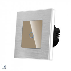 Intrerupator simplu cap scara / cruce cu touch din sticla si rama de aluminiu argintie - Img 3