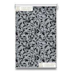 Roletă textilă Floral 8012 albă cu model floral ornamental gri-negru