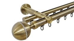 Galerie dublă Kalisto Crystal 25/19 mm aur antic – țeavă profil, prindere perete