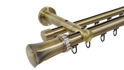 Galerie dublă Pluton Cristal 25/19 mm aur antic – țeavă profil, prindere perete