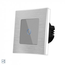 Intrerupator simplu cap scara / cruce cu touch din sticla si rama de aluminiu argintie - Img 4