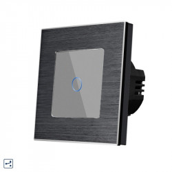 Intrerupator simplu cap scara / cruce cu touch din sticla si rama de aluminiu negru - Img 7