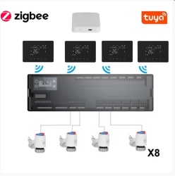Pachet Automatizare incalzire in pardoseala wireless, Hub 8 zone, 4 termostate, 8 actuatoare,Gateway Zigbee Negru