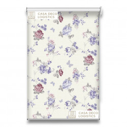 Roletă textilă Floral 8019 crem cu flori mov și roz
