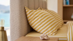 Detaliu Lenjerie de pat din bumbac ranforce Zen Life galben cu dungi, design modern luminos și elegant