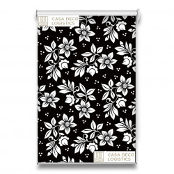 Roletă textilă Floral 8013 neagră cu model floral alb