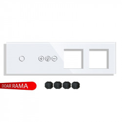 Panou întrerupător simplu+dimmer M1+Ramă dublă priză din sticlă - Img 1