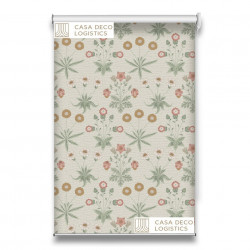 Roletă textilă Floral 8010 albă cu model floral pastel verde și bej