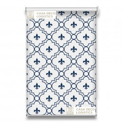 Roletă textilă Royal 5006 alb-albastru cu model fleur-de-lis