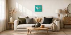 Tablou decorativ în relief 30cm x 30cm „Fluture de primăvară” – design modern 3D, realizat manual - verde - Img 2