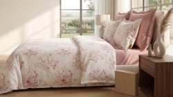 Detaliu Lenjerie de pat din bumbac ranforce Noblesse Home cu imprimeu floral delicat in nuante de roz pastel