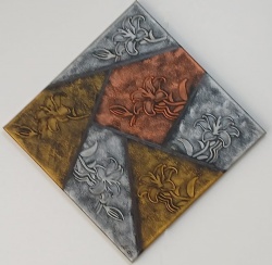 Tablou abstract în relief 30cm x 30cm – design modern 3D, realizat manual-bronz/auriu/argintiu - Img 6
