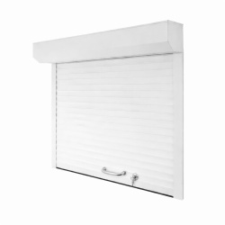Usa de garaj rulou aluminiu alb lamela 55 mm cu actionare manuala cu arc si incuietoare cu cheie