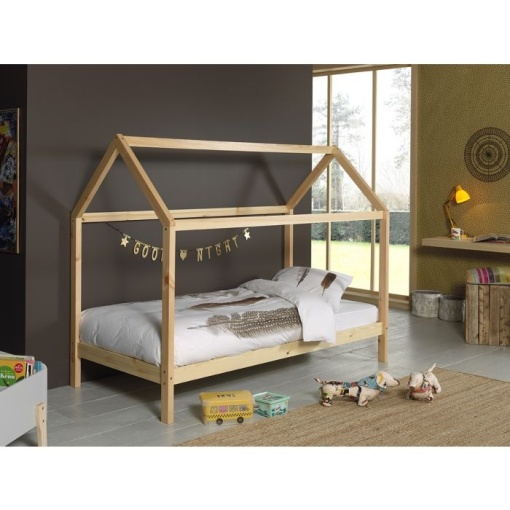 Pat în formă de Căsuță, Natur, 90 x 200 cm, Pin Masiv – Dallas – Vipack