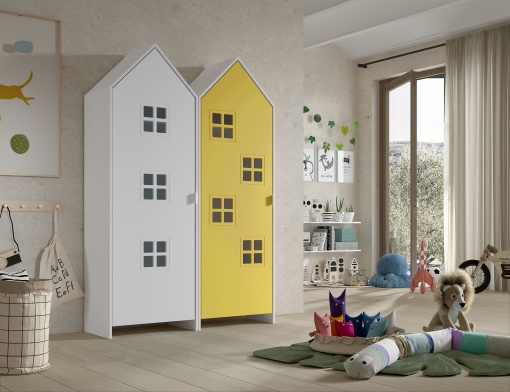 Set 2 Dulapuri pentru Copii Căsuță, Alb și Galben, (MDF) – CASAMI BRUGES – Vipack