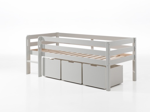 Dormitor Pino ALB 90x200 cm – Liniște și ordine în camera copilului tău | Set cu scară + 3 sertare | Gama PINO