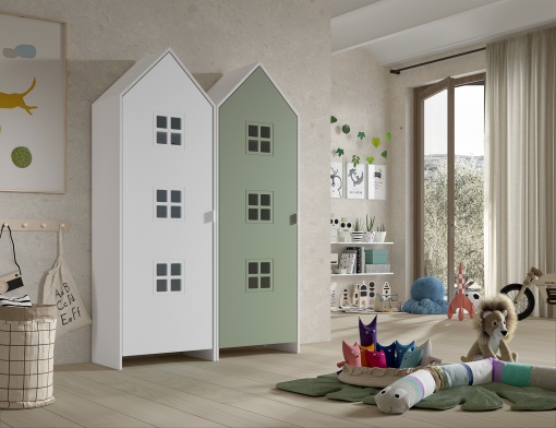 Set 2 Dulapuri pentru Copii Căsuță, Alb și Verde, (MDF) – CASAMI BRUGES – Vipack