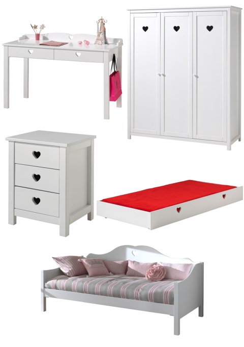 Set Mobilier Cameră Copii AMORI, 5 Piese, Alb, Design Romantic – Vipack