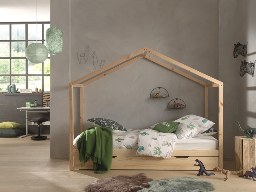 Set Pat Căsuță, cu Sertar, Natur, 90 x 200 cm, Pin Masiv – Dallas – Vipack