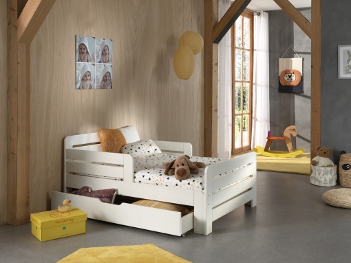 Set Pat Jumper Transformabil 90x140-200 cm cu Sertar și Saltea, pentru Copii, Alb – Vipack