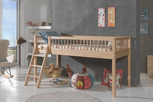 This FORREST BEECH combination in natural beech consists of a mid-high sleeper bed (90 x 200 cm) and a matching textile set.