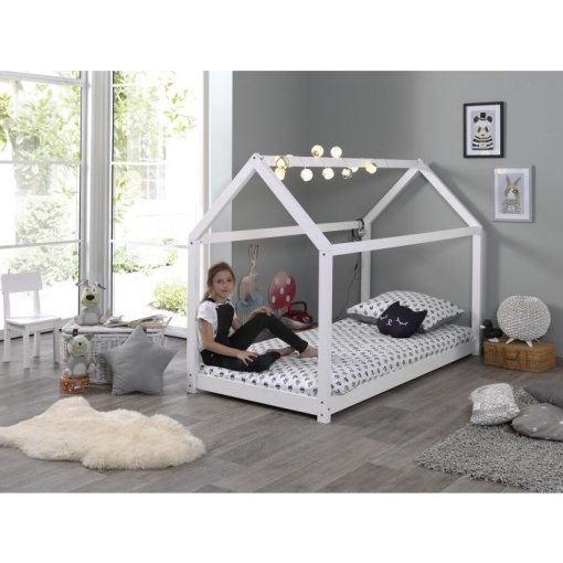 Pat Căsuță , Alb, 90 x 200 cm (Pin Masiv) – CABANE – Vipack