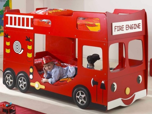 Pat Suprapus Mașină de Pompieri pentru Copii, 90x200 cm, Roșu (MDF) – Auto – Vipack