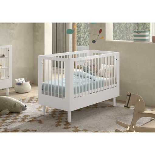 Pătuț Bebelus Forrest Beech, 60 x 120 cm, din Lemn Masiv de Fag, Alb – Vipack