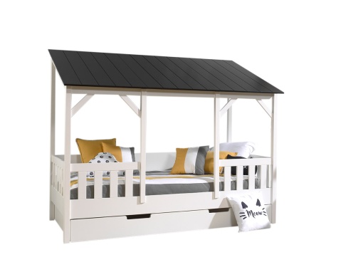 Set pentru Pat copii Vipack conține un Pat copii Vipack 03 cu acoperiș negru și un sertar pentru Pat copii Vipack