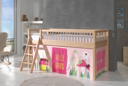 This FORREST BEECH combination in natural beech consists of a mid-high sleeper bed (90 x 200 cm) and a matching textile set.