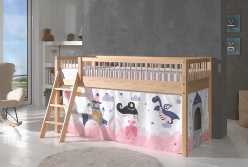This FORREST BEECH combination in natural beech consists of a mid-high sleeper bed (90 x 200 cm) and a matching textile set.