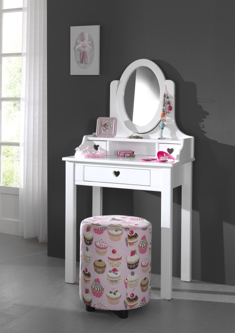 Măsuță de Toaletă AMORI pentru Copii, Alb (Pin Masiv și MDF), Design Romantic – Vipack