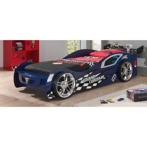 Pat Mașină GRAND TURISMO pentru Copii, 90x200 cm, Albastru (MDF) – Auto – Vipack