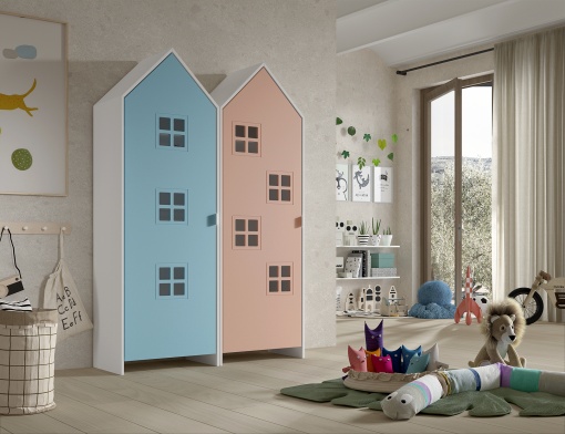 Set 2 Dulapuri pentru Copii Căsuță, Albastru și Roz, (MDF) – CASAMI BRUGES – Vipack