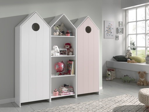 Set 3 Dulapuri pentru Copii Căsuță, Alb și Roz, (MDF) – CASAMI – Vipack
