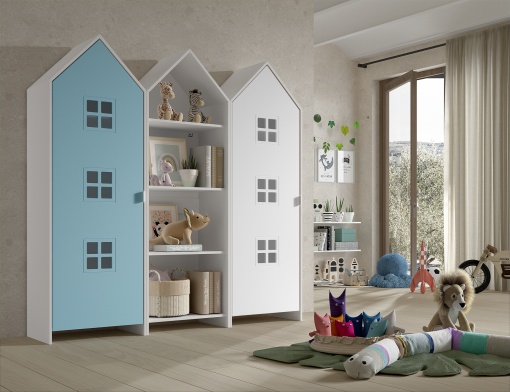 Set 3 Dulapuri pentru Copii Căsuță, Albastru și Alb, (MDF) – CASAMI BRUGES – Vipack