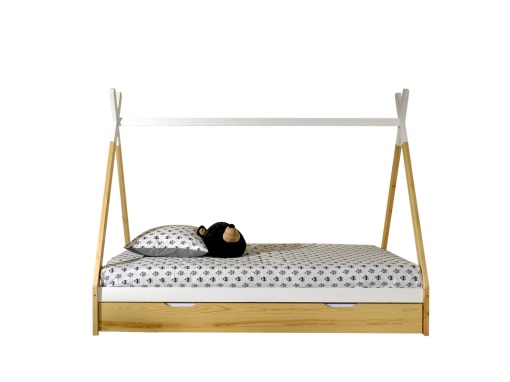 Set TIPI este format din Pat copii înalt fără gard (90 x 200 cm) și un sertar în culoare culoare lemn natural.
