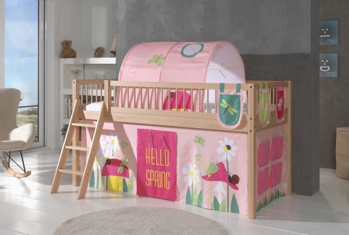 This FORREST BEECH combination in natural beech consists of a mid-high sleeper bed (90 x 200 cm) and a matching textile set.