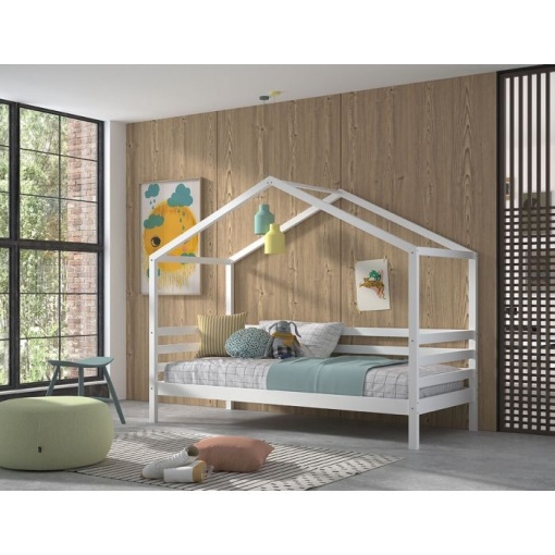 Pat Căsuță cu Protecție, Alb, 90 x 200 cm, Pin Masiv – Dallas – Vipack