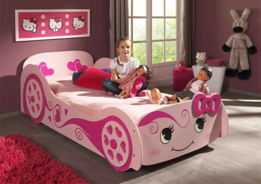 Pat Mașină LOVE CAR pentru Copii, 90x200 cm, Roz (MDF) – Auto – Vipack