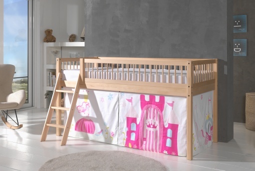 This FORREST BEECH combination in natural beech consists of a mid-high sleeper bed (90 x 200 cm) and a matching textile set.