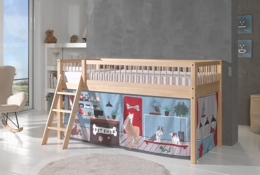 This FORREST BEECH combination in natural beech consists of a mid-high sleeper bed (90 x 200 cm) and a matching textile set.