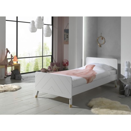 Pat Single pentru Copii, 90x200 cm, Alb Satinat (Pin Masiv și MDF) – Billy – Vipack