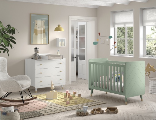 Set Pătuț, Comodă și Masă de Înfășat pentru Bebeluși, 3 Piese, Multicolor (Pin Masiv și MDF) – Billy – Vipack
