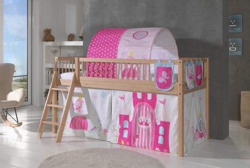 This FORREST BEECH combination in natural beech consists of a mid-high sleeper bed (90 x 200 cm) and a matching textile set.