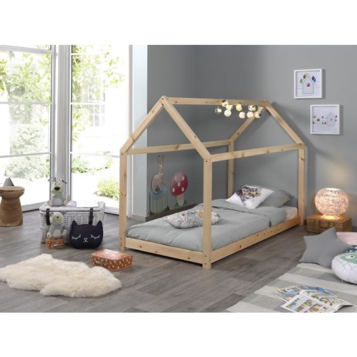 Pat Căsuță , Natural, 90 x 200 cm (Pin Masiv) – CABANE – Vipack