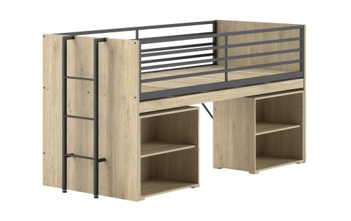 Pat copii SAM în finisaj de stejar (90 x 200 cm) include 2 biblioteci.