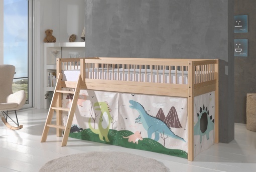 This FORREST BEECH combination in natural beech consists of a mid-high sleeper bed (90 x 200 cm) and a matching textile set.